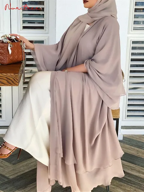 Better Double layer Abaya Kimono Dubai Kaftan Muslim Cardigan Abayas Dresses Women Casual Robe Femme Caftan Islam Clothes F2664 4
