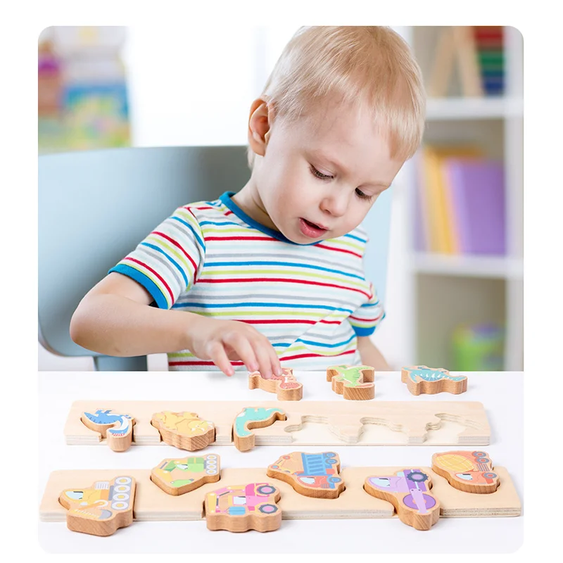 

3D Wooden Puzzle Animal Fruit Vehicle Cognition Learning Education Toys Montessori Preschool Matching Block Game for Kids Gift