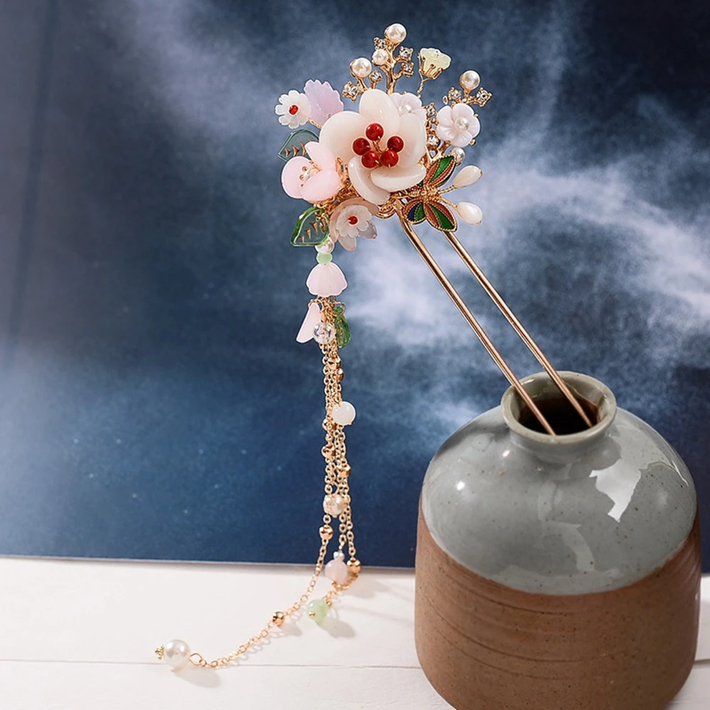 

For Women Hanfu Chinese Style Vintage Faux Jade Flower Headpieces Hairpins Hair Sticks