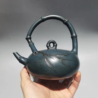 6 chinese yixing zisha pottery bamboo bamboo leaves lifting beam pot kettle teapot flagon green mud gather fortune office
