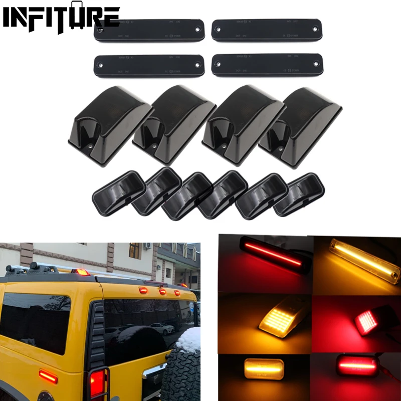 Full LED Cab Roof Kit Top Marker Running Lights For Hummer H2 2003-2009& Hummer H2 SUT 2005-2009 Smoked Lens Yellow& Red