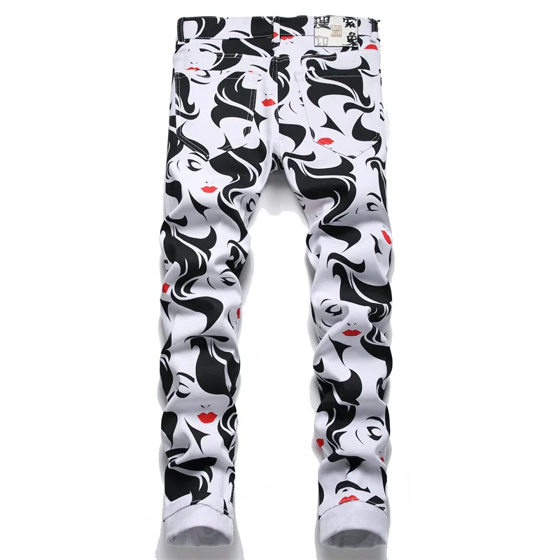 2023Spring Mens Denim Pants Beauty Girl Printed Streetwear Hip Hop Ripped Holes Jeans Fashion Harajuku Denim Trousers Jean Homme