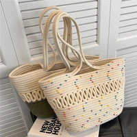 unique design woven cotton thread big basket tote shoulder bags for women 2022 summer new brand beach travel purses and handbags