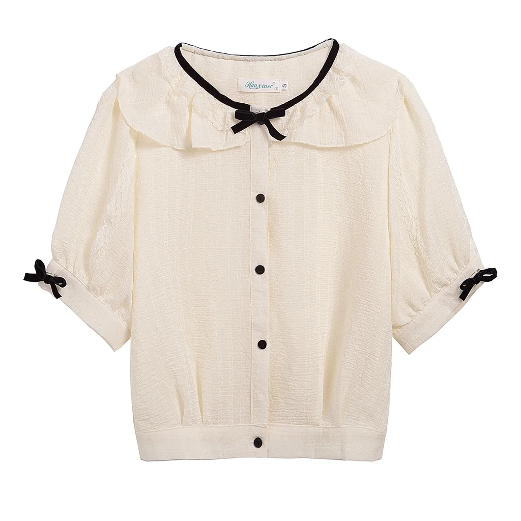 Женская летняя повседневная Тонкая блузка модная новинка 2023 рубашка с коротким