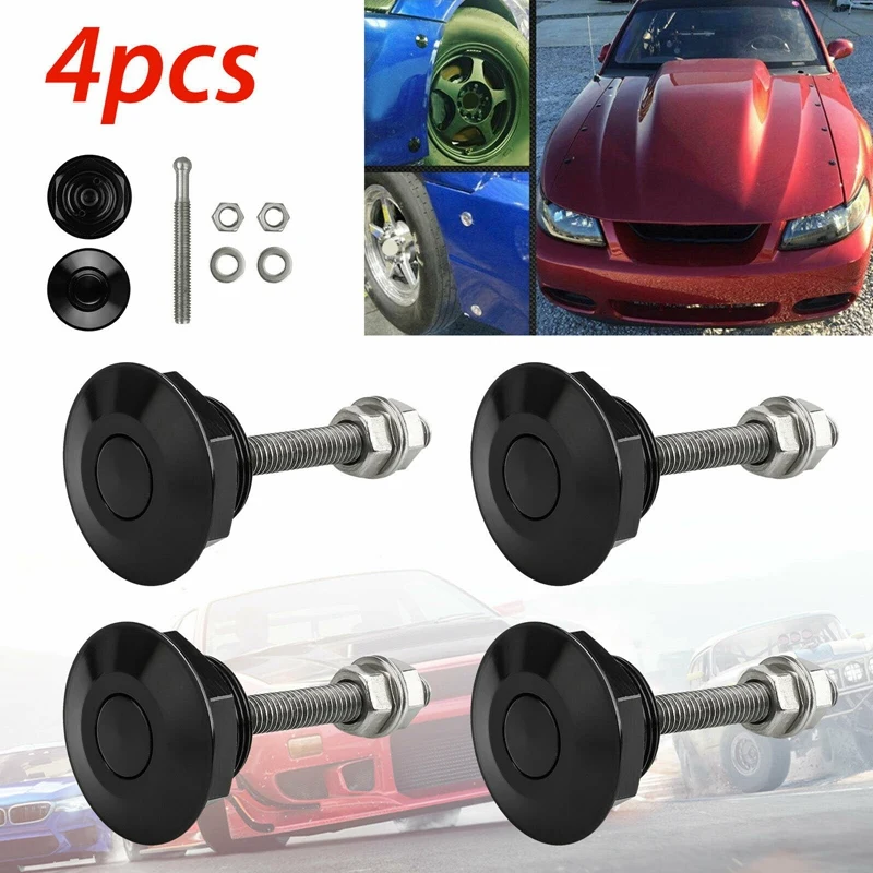 

4pcs Universal 30mm/1.18" Push Button Billet Hood Pins Lock Clip Kit Engine Bonnets Lock Aluminum Car Quick Latch