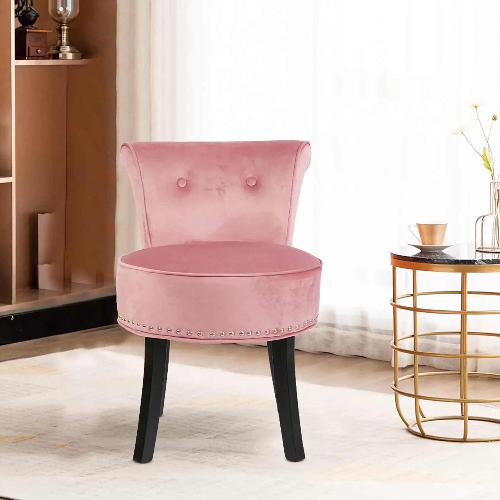 

2023 Vanity Stool Chair Makeup with Upholstered Round Velvet Padded Chair with Wood Legs Grey Pink sofa living room sofas furni