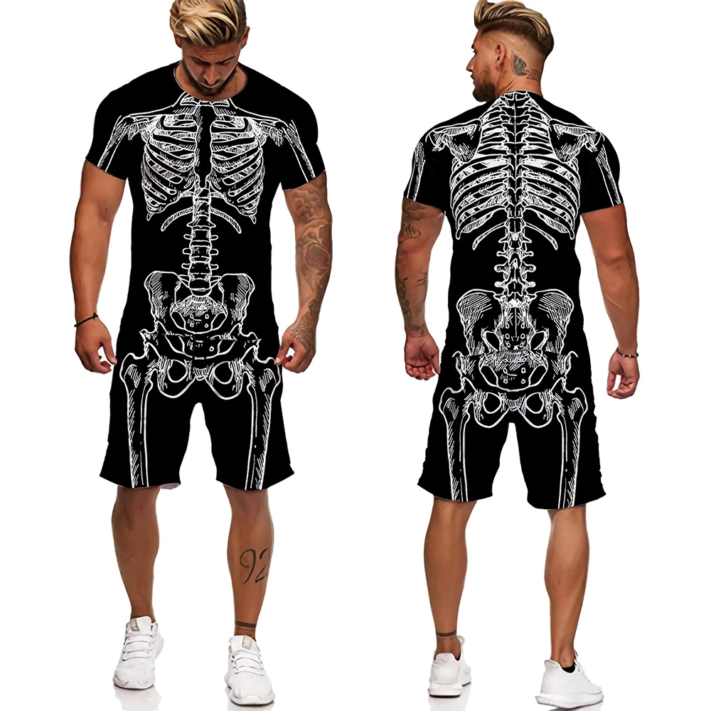 

Persoonlijkheid Skelet Interne Organen3D Gedrukt T-shirt Shorts Unisex Grappig Halloween Schedel Cosplay Trainingspak Korte Sets