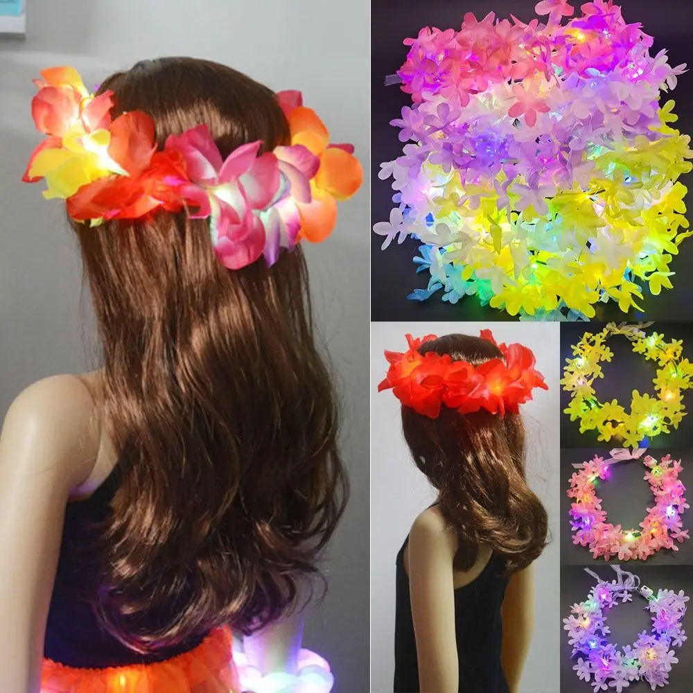 

Women Girls Hairband Garlands Christmas Party Decoration Halloween Crown Flower Glowing LED Wreath Light Up Headband