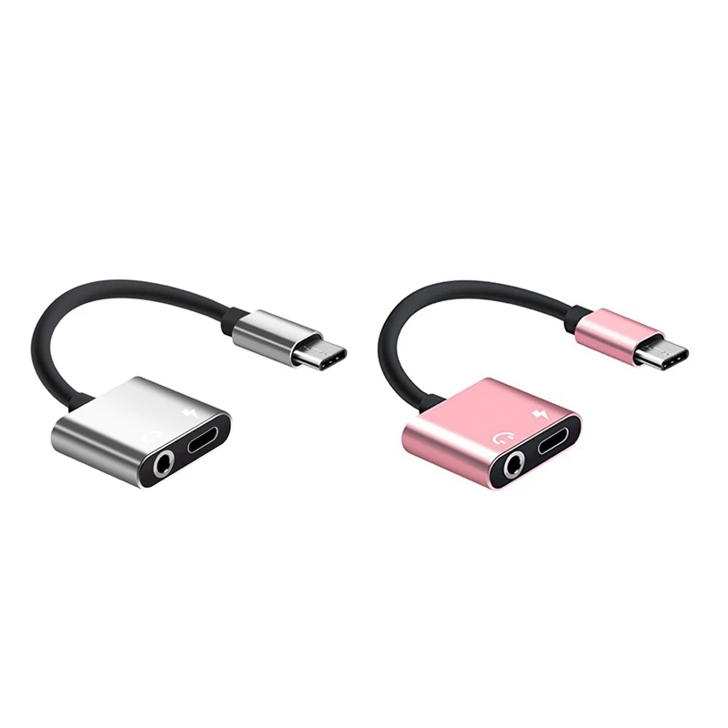 

2 шт., адаптер для наушников 2 в 1 с разъемом Type-C на 3,5 мм