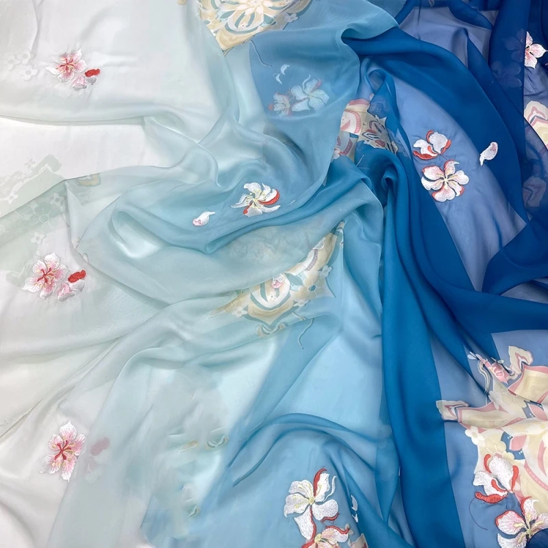 

Gradient Printed Embroidered Fabric Hanfu Antique Clothing Diy Wholesale Cloth Per Meter Apparel Sewing Material