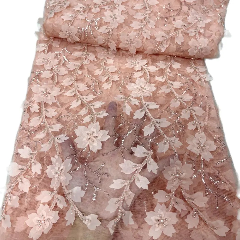 

Высококачественные 3D французские нигерийские ламинированные бусины, блестки, сетка в африканском стиле, 5 ярдов/лот