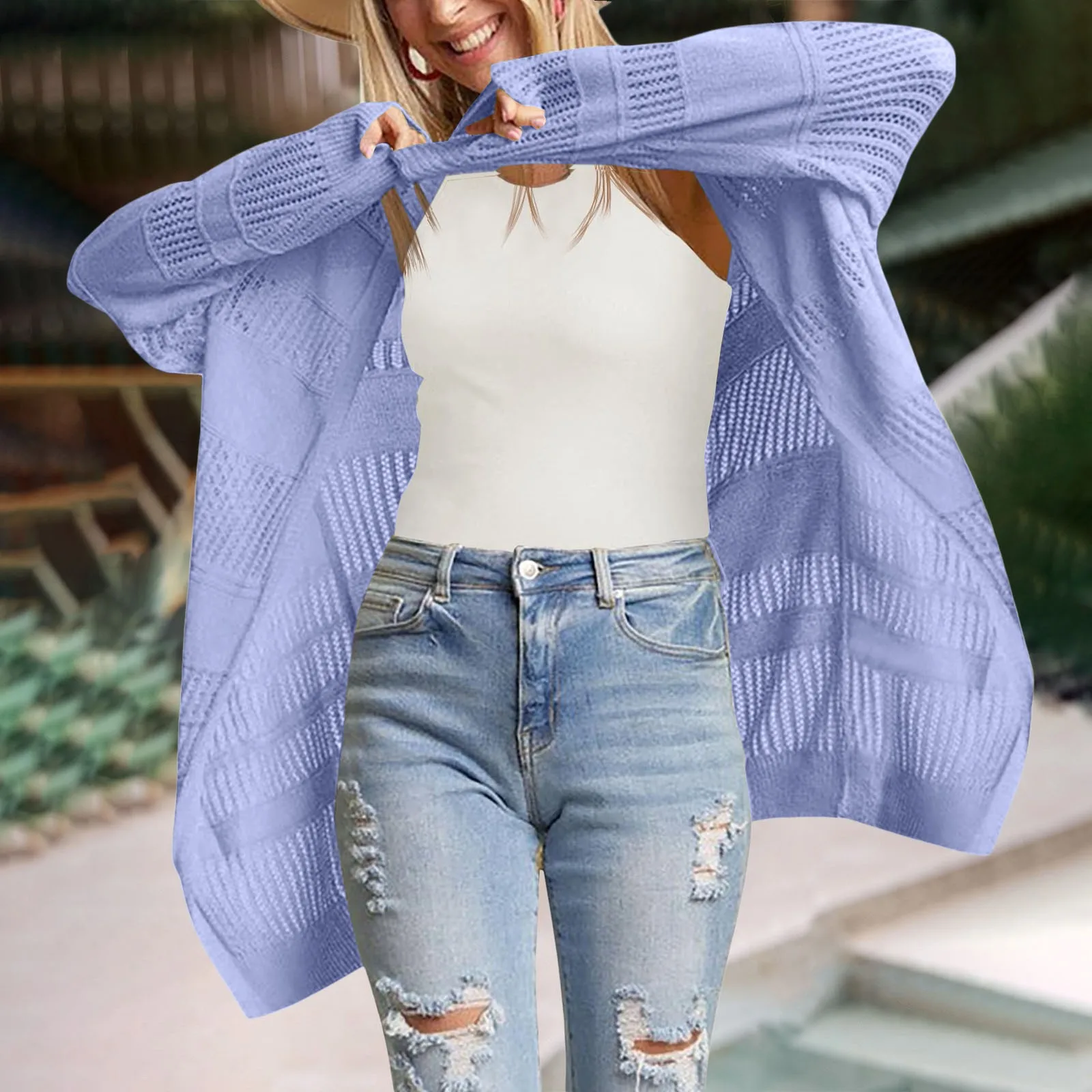 Женские летние легкие кардиганы вязаный свободный свитер в стиле бохо с открытой