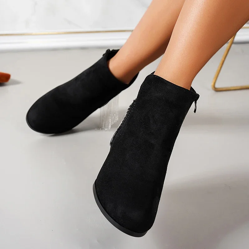 Женские замшевые зимние ботильоны на высоком каблуке дизайнерская пикантная