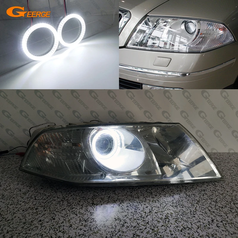 Фото Для SKODA OCTAVIA MK2 2004 2005 2006 2007 2008, дневной свет, отличный ультра яркий SMD светодиодный комплект с ангельскими глазами, кольца Halo №1
