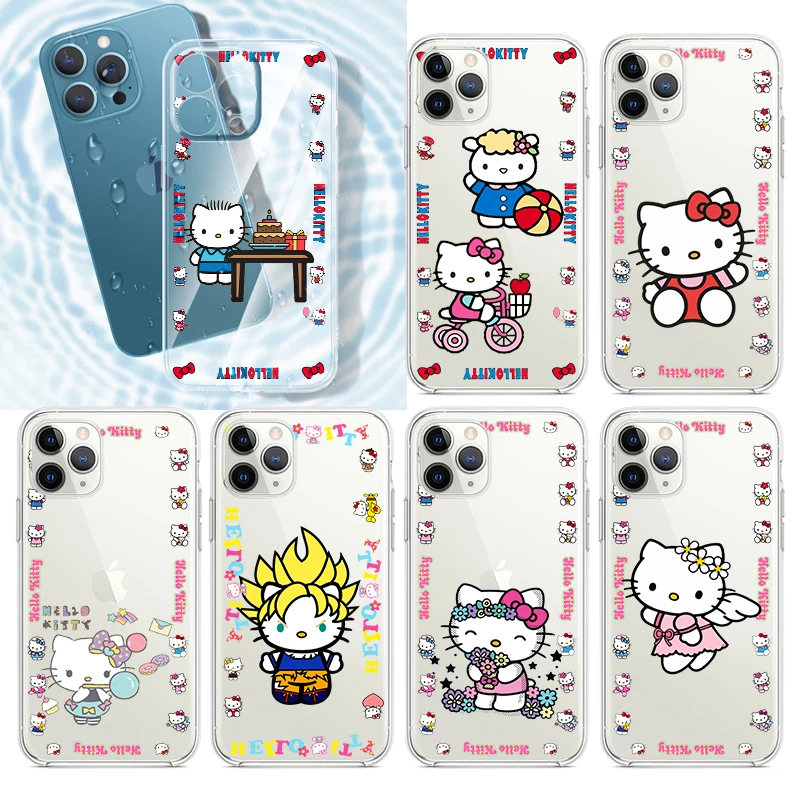 

Anime Cute Hello Kitty For Apple iPhone 13 12 11 Pro Max Mini XS Max X XR 6S 6 7 8 Plus 5S Soft Transparent Phone Case Fundas