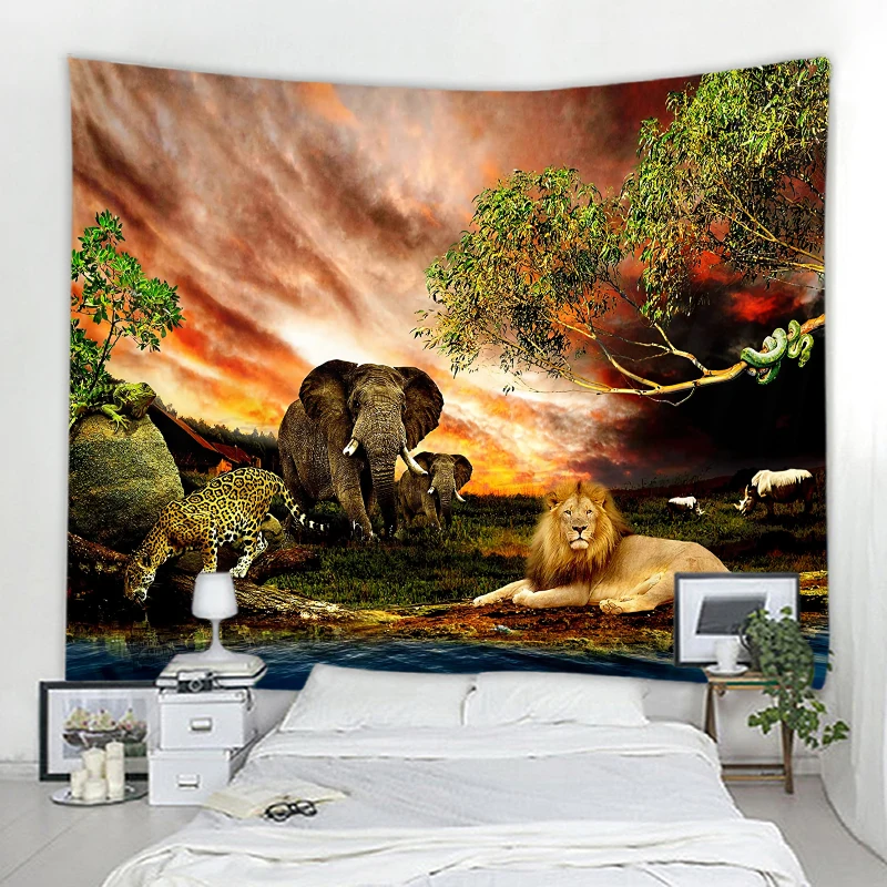 Lion Elephant Backdrop Decorative Tapestry Mandala Bohemian Hippie Wall Tapestry Home Backdrop Decoration Tapestry