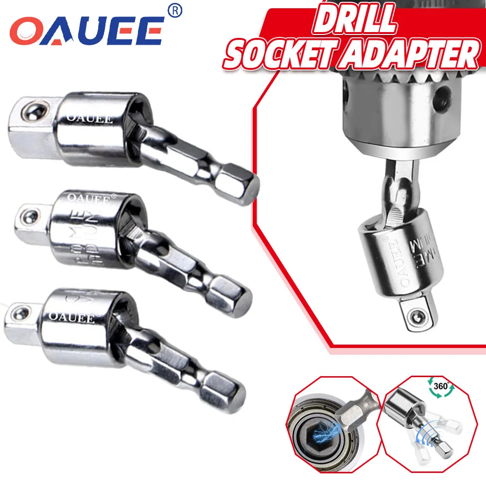 Electric Drill Socket Adapter for Impact Driver with Hex Shank to Square Socket Drill Bits Rotatable Extension 1/4