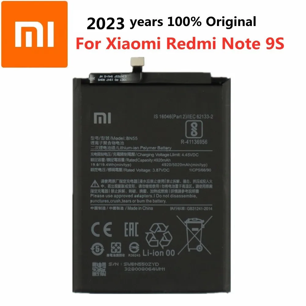 

2023 год, новинка, 100% оригинальный аккумулятор BN55 для Xiaomi Redmi Note 9S 9 S Note9S, 5020 мАч, высококачественные Мобильный телефон батареи