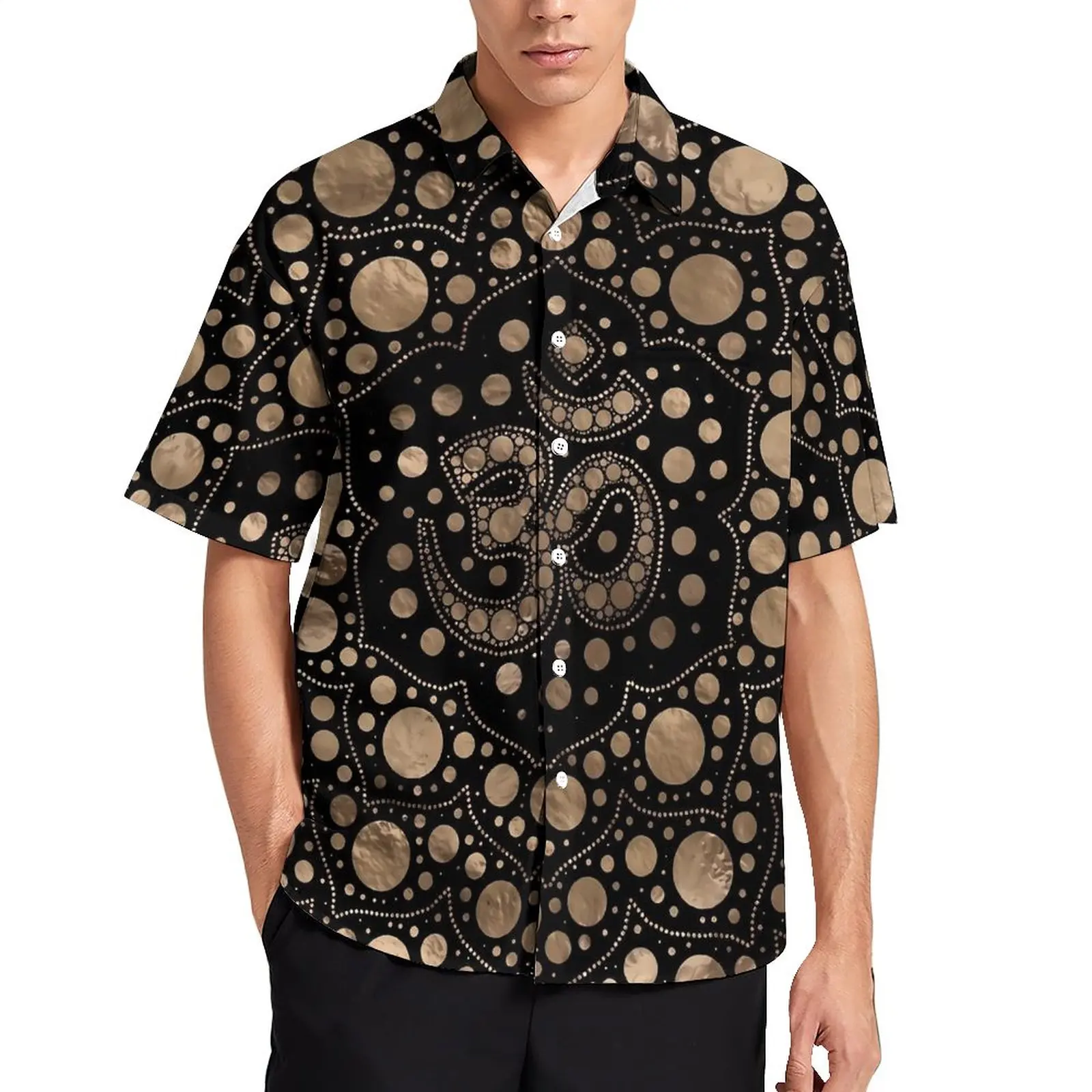 

Gold Dot Art Vacation Shirt OM Symbol Summer Casual Shirts Male Streetwear Blouses Short-Sleeve Custom Clothing Big Size 3XL 4XL