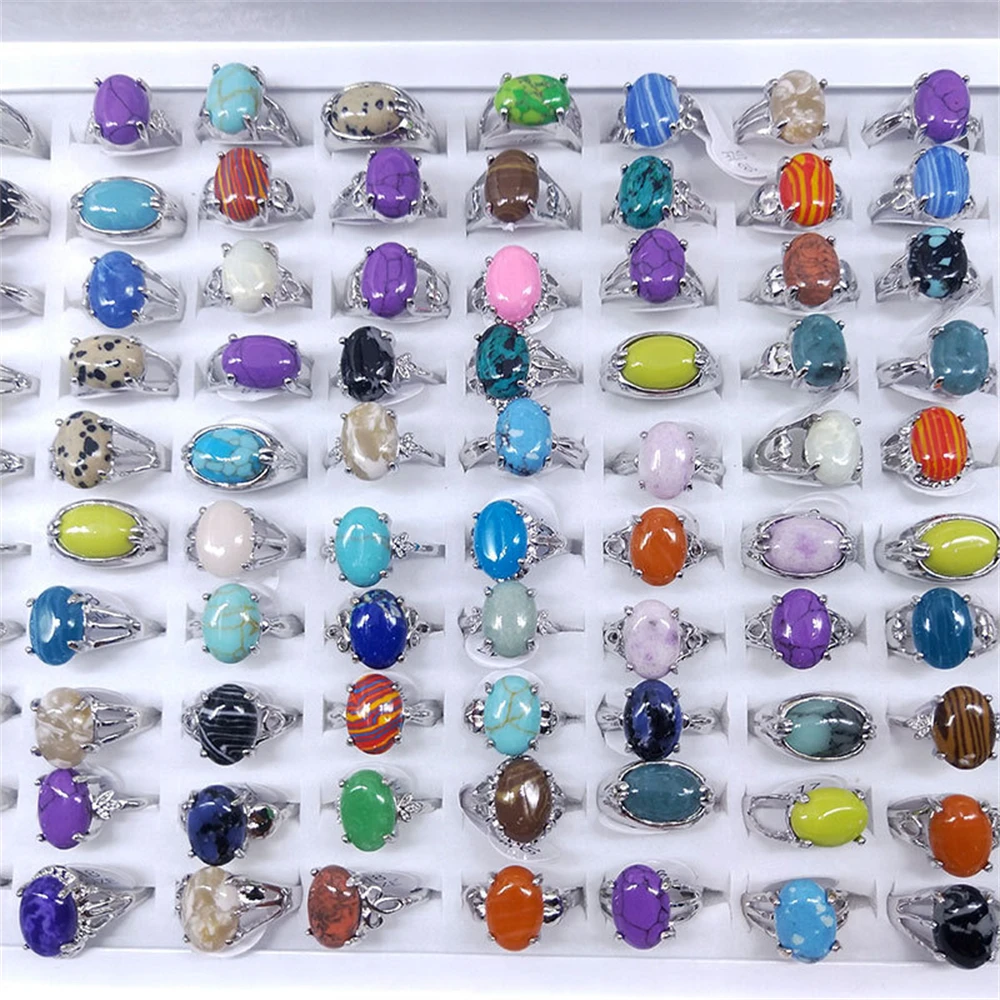

10pcs/lot Mix Rings for Women Vintage Bohemia Finger Rings Wholesale Alloy Gemstone Fashion Jewelry Party Gift