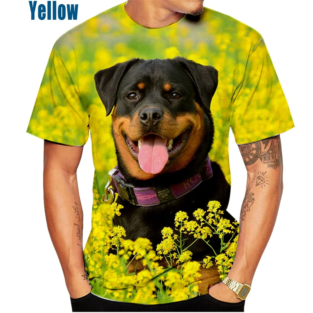 

2023 Cute Pet Dog Rottweiler Animal 3D Printing Men T-shirt Summer Casual Short-sleeved Tees Funny round neck Top Men's Clothing