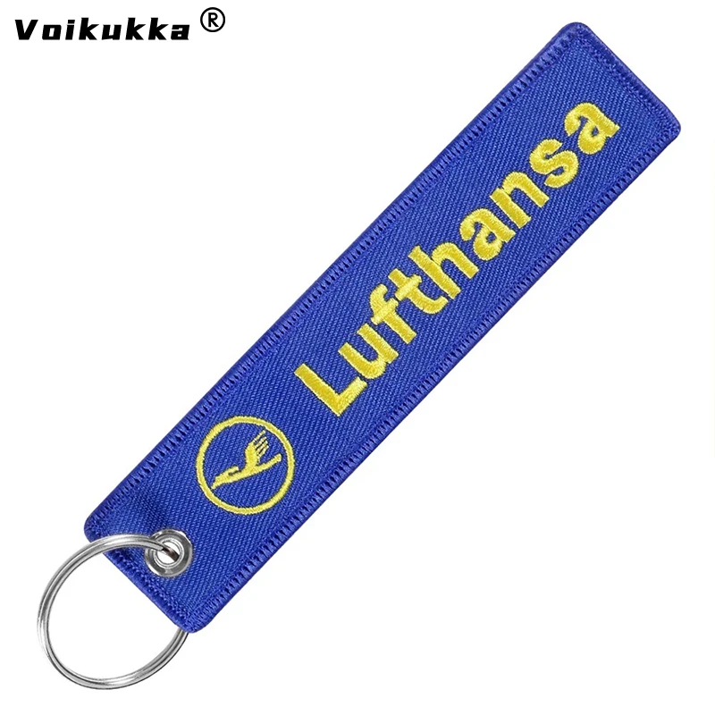 Фото Voikukka Jewelry Deutsche Lufthansa логотип с обеих сторон вышивка брелок Подвеска бирки прямоугольная цепочка для ключей сувенир оптом №4