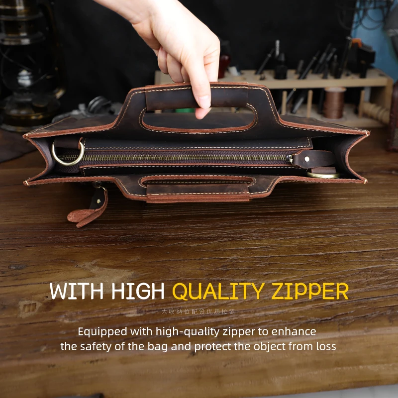 100% Crazy Horse Leather Men Briefcase Genuine Leather 13.5 Inch Laptop Doctor Lawyer Computer Bag Storage Business Shoulder Bag