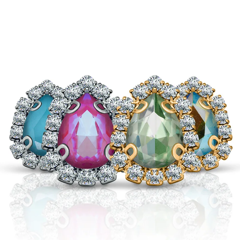 

Nail Art 6*8/7*10mm Drop Shape 40 Color Sewing Crystal Glass Rhinestones With Cup Chain Claw Wedding Dress Shoes Bags Diy Trim