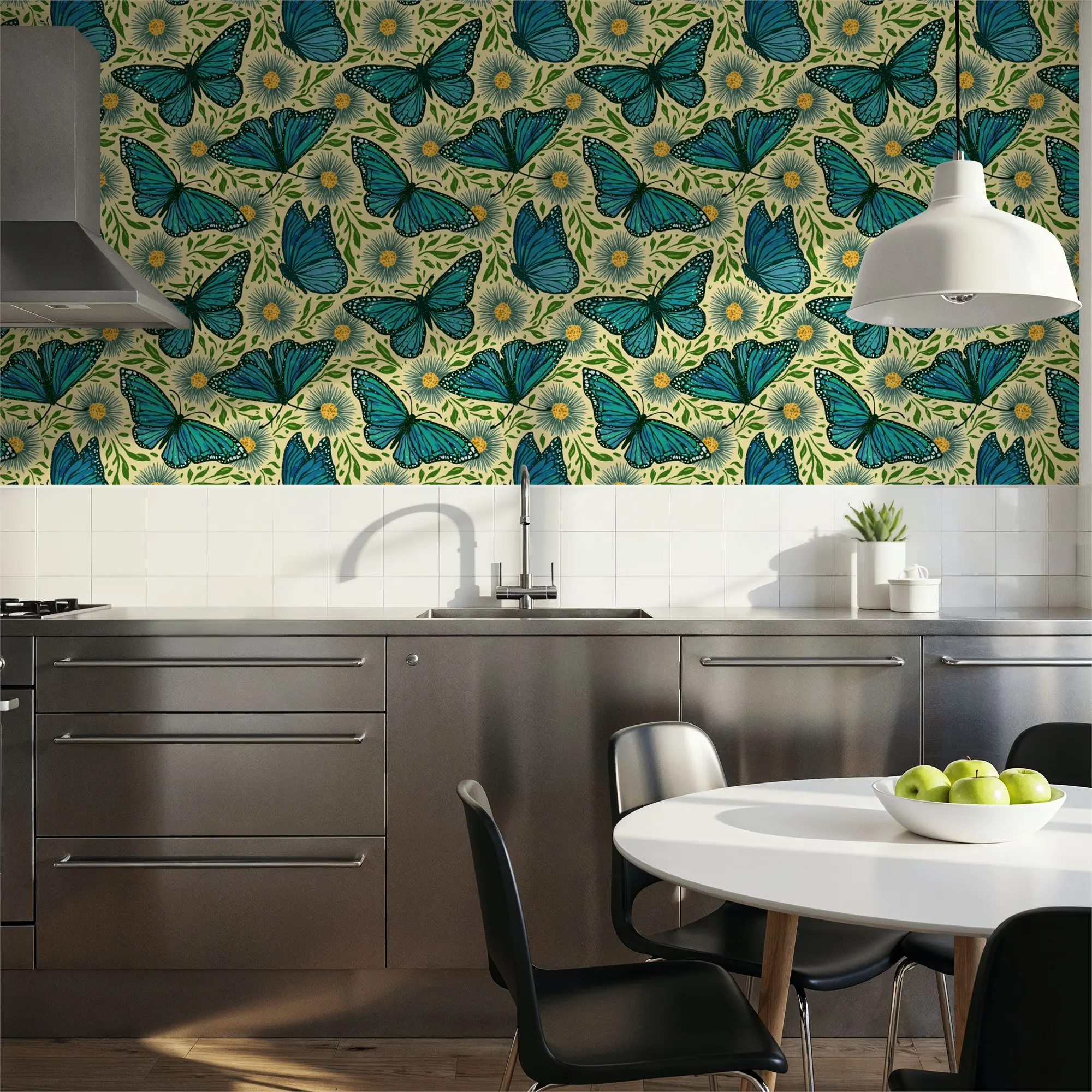Фото Индивидуальные обои Papillion II Aqua на кремовой основе для стен, изготовленные на заказ, крупное настенное панно. №3
