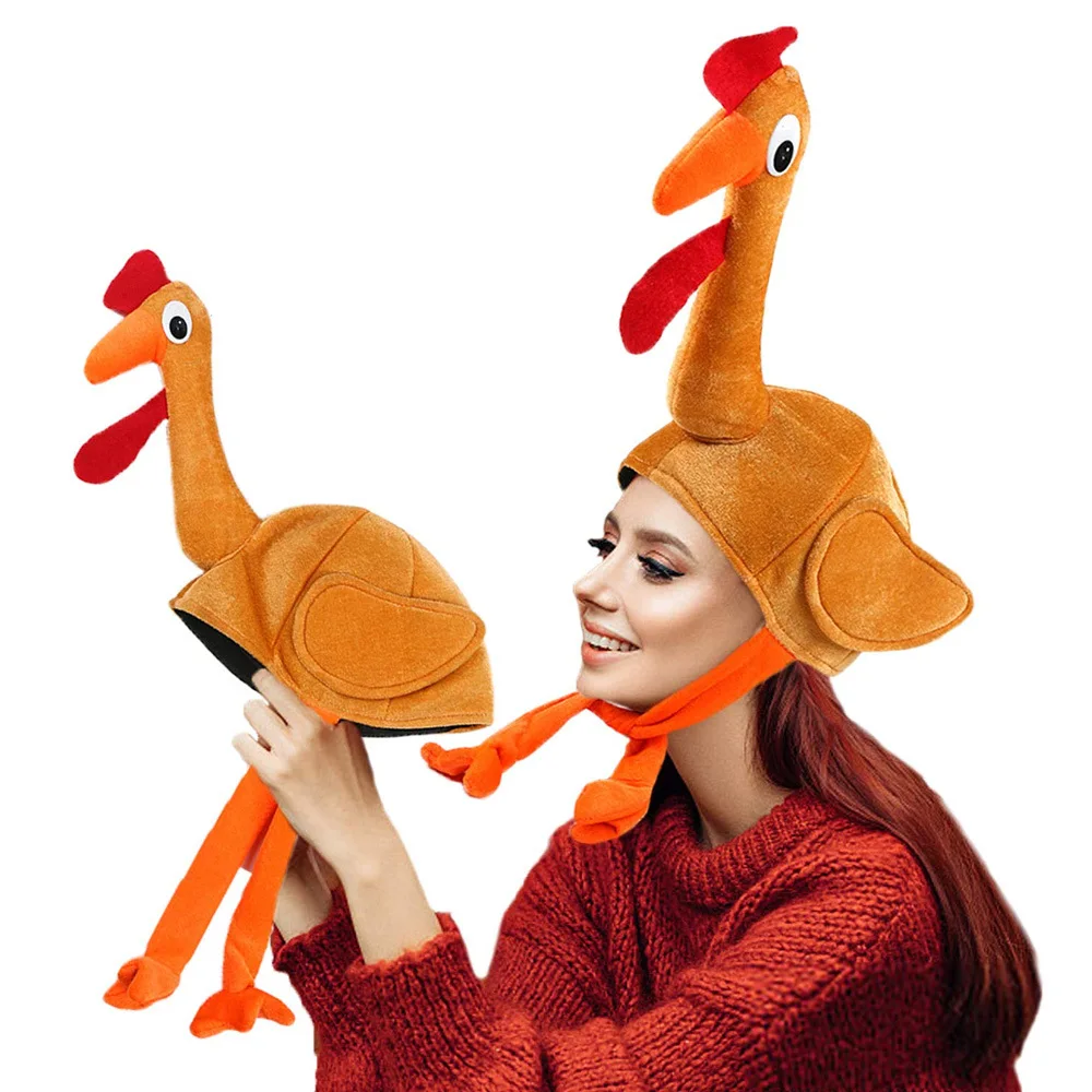 Thanksgiving Hat Turkey Hat Moving Turkey Headgear Thanksgiving Decoration Party Hat Roast Chicken Hat Halloween Party Hat