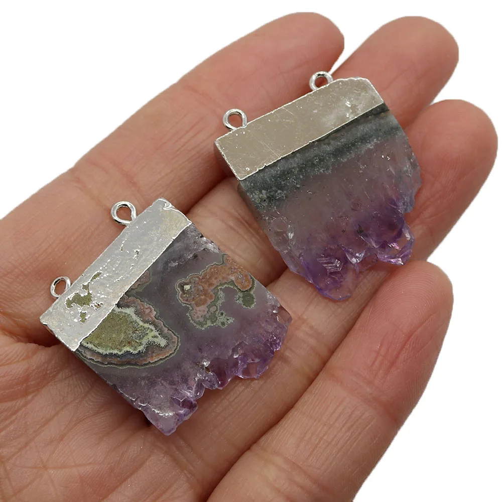 

Exquisite Natural Stone Irregular Amethyst Double Hole Pendant 25-35mm Fashion Charm Jewelry DIY Necklace Stud Accessories 1pcs