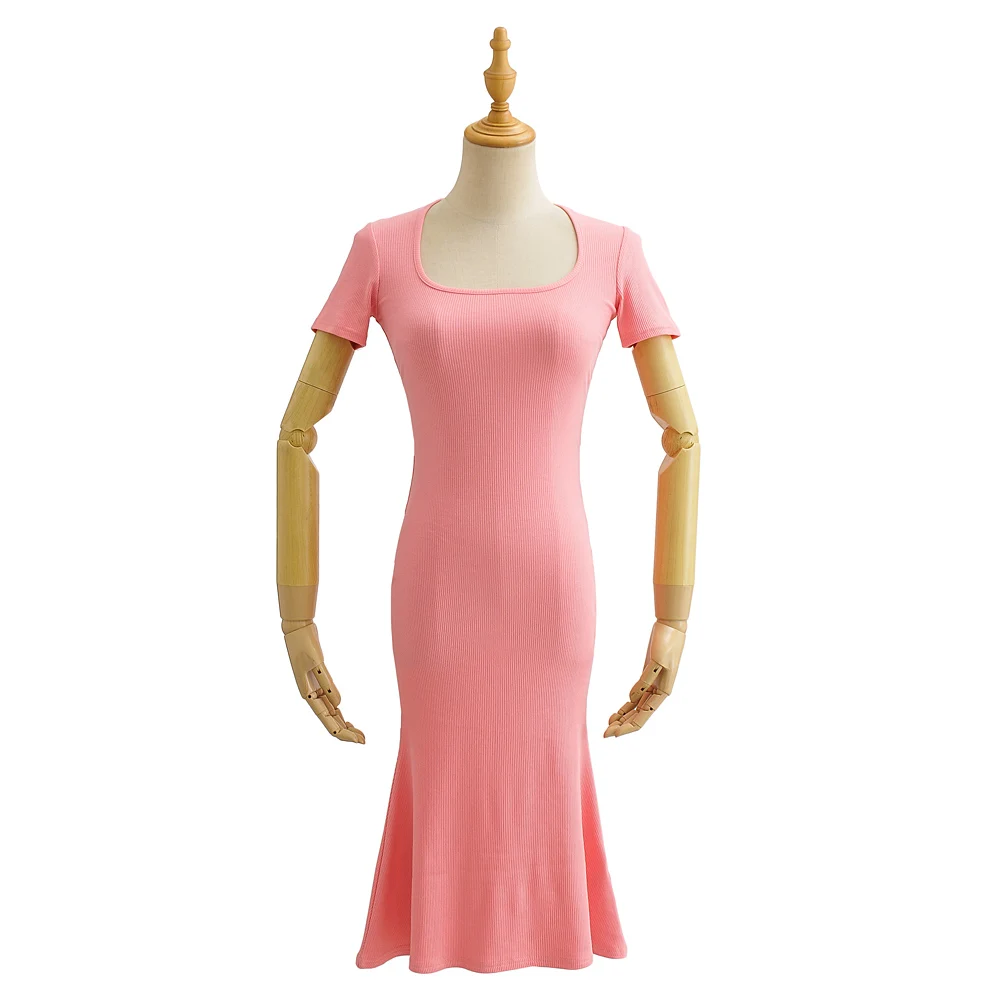 

Summer dress women 2022 midi dress elegant sexy bodycon dresses black vintage clothes short sleeve dresses pink ribbed