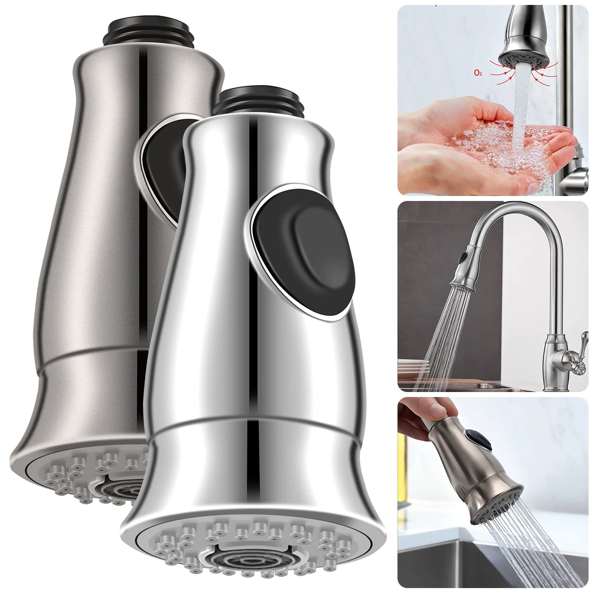 

Pull Down Faucet Head Kitchen Faucet Pull Out Sprayer Head with 3 Adapters and 2-Function Splash-proof Kitchen Tap Sprayer Spout