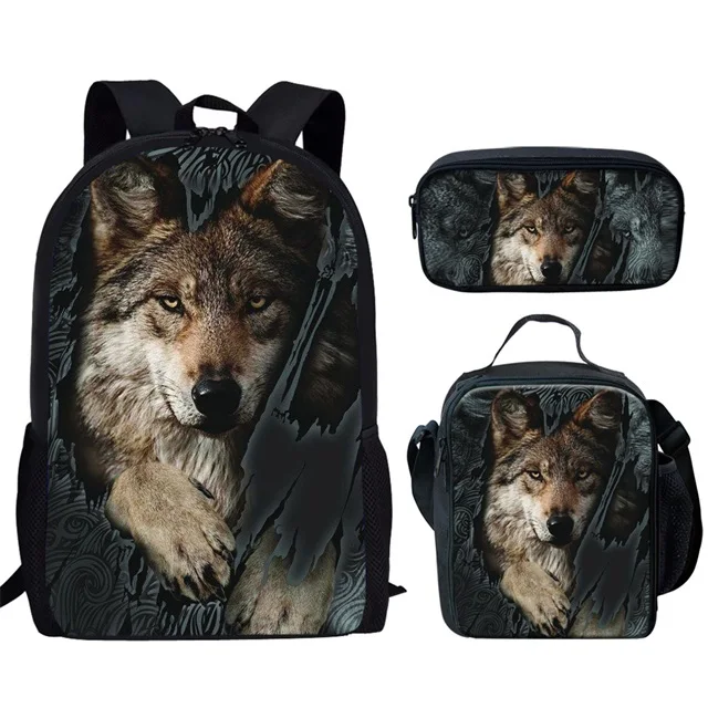 

Trendy Creative Moon Wolf Funny Moon Wolf 3D Print 3pcs/Set pupil School Bags Laptop Daypack Backpack Lunch bag Pencil Case