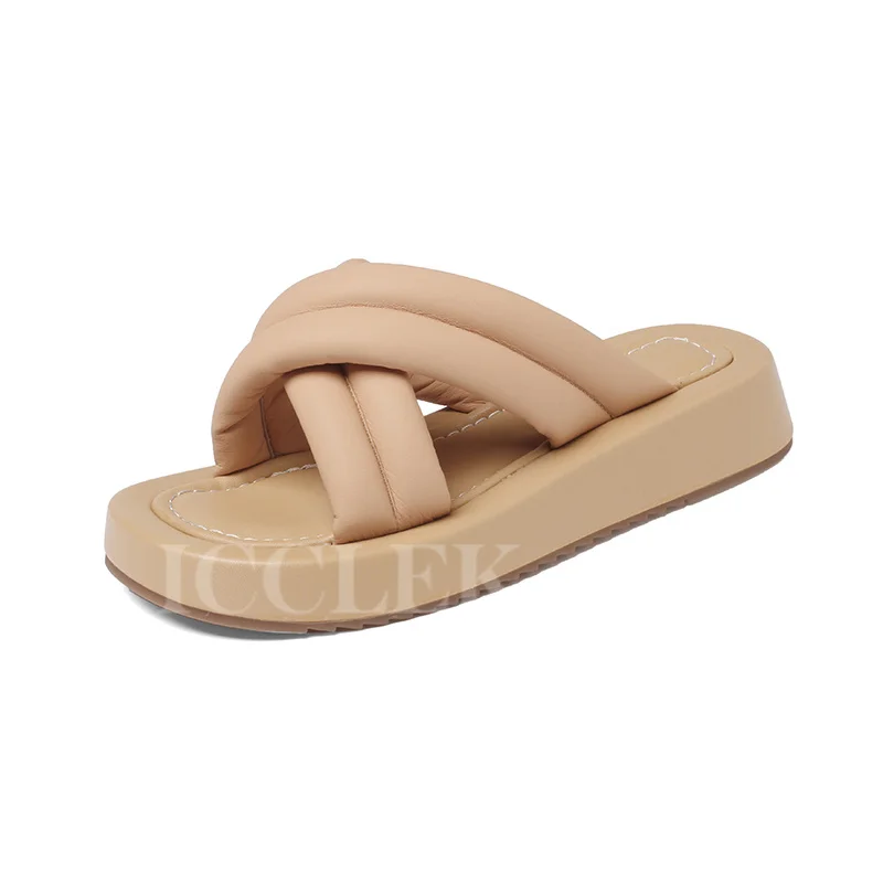 

Summer Lazy Slippers Ladies New Cross Belt Design Thick Bottom Slippers Square Toe Platform Female Sandals Free Shipping