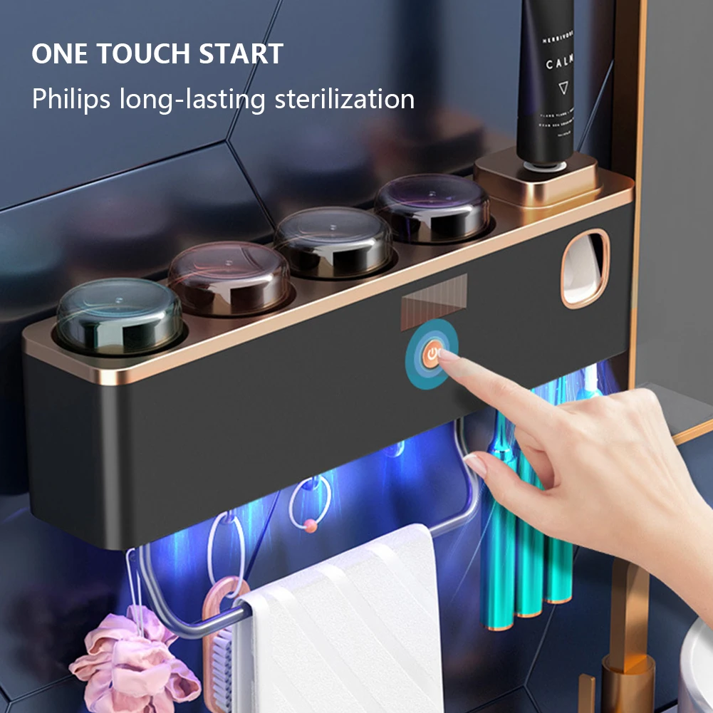 

Многофункциональный перезаряжаемый дезинфицирующий держатель для зубной щетки с чашкой аксессуары для ванной комнаты настенный стерилизатор зубной щетки