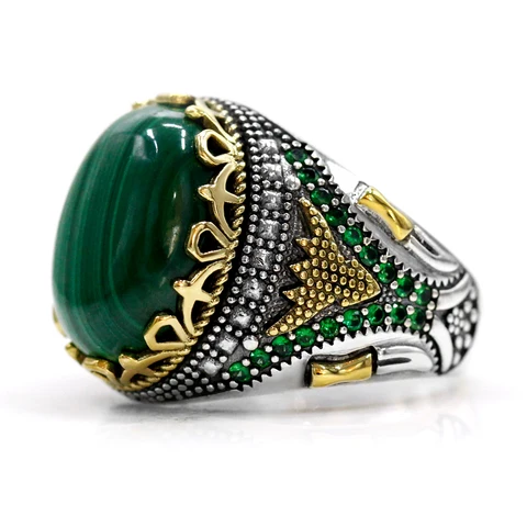 Мужское кольцо из настоящего серебра 925 пробы, модное кольцо из малахата с камнем, женское зеленое кольцо, Подарок на годовщину