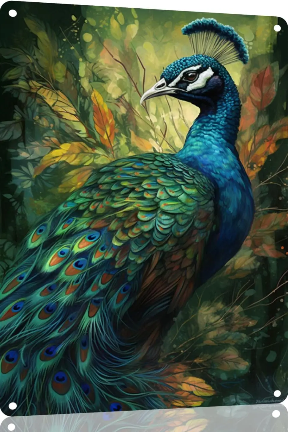 Винтажный жестяной знак Павлин в джунглях Декор Цветочный металлический для