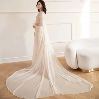 wedding white voile embroidered bride robes luxury champagne floor length lace trim dressing gown for bridesmaid gift