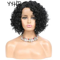 Short Bobo Women Lace Wigs Natural Black Deep Curl Side Part T Part Lace 13X1 4X1 Female Synthetic Hair Wig for Daily Party