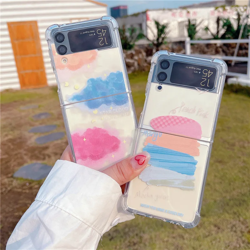 

SX-CY-116 Watercolor Pigment Cloud Phone Case for Samsung Galaxy Z Flip 3 5G Hard PC Back Cover for ZFlip3 Case Protective Shell