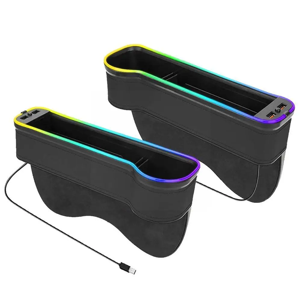 

Colorful LED USB Charging Car Seat Crevice Storage Organizer Catcher Charger Pocket Seat USB Dual Cup Box Phone Holder T7O2