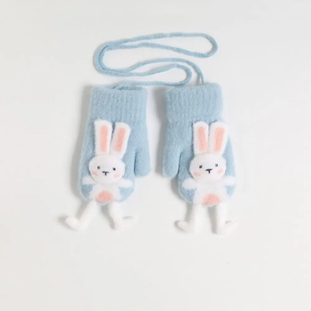 

Женские вязаные перчатки для детей, модные зимние рукавицы с милым Кроликом, ветрозащитные теплые перчатки с мультяшным рисунком, детские перчатки