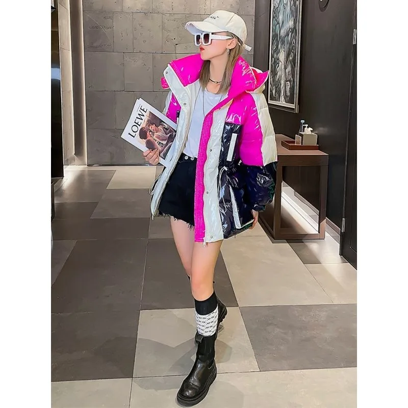 Жареный уличный цвет яркий пух хлопковая куртка женская короткая сеть красный 2024