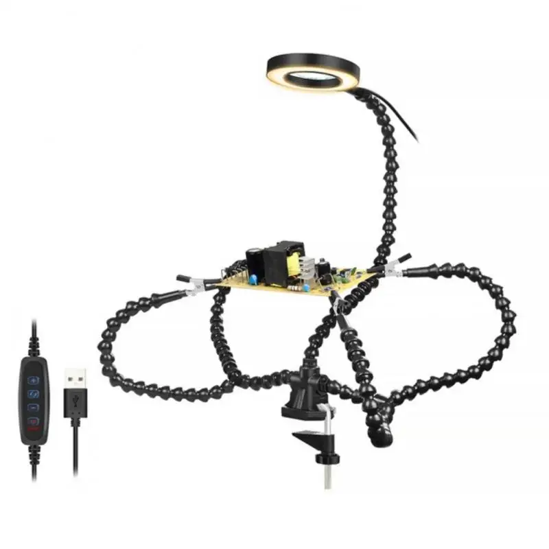 

Welding Desk Clip PCB Soldering Holder 3X Magnifier With LED Light Welding Helping Hand Flexible Arm Soldering Hand Tool Clamp