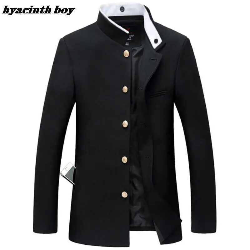 

Мужская черная приталенная куртка-туника new2022, однобортный Блейзер, японская школьная форма