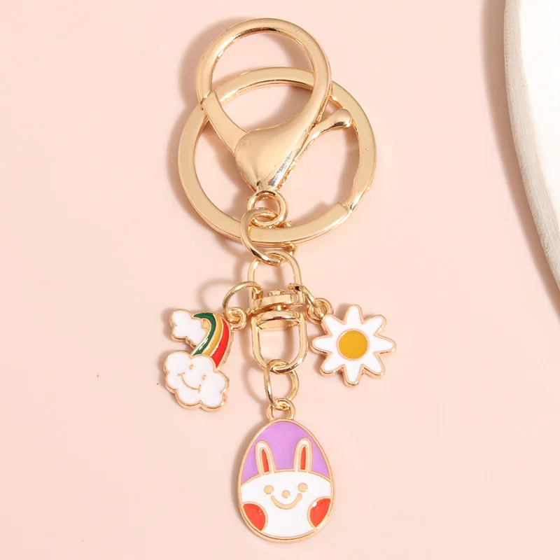

Cute Animal Keychain Rabbit Rainbow Cloud Flower Key Ring Enamel Key Chains Souvenir Gifts For Women Men DIY Handmade Jewelry
