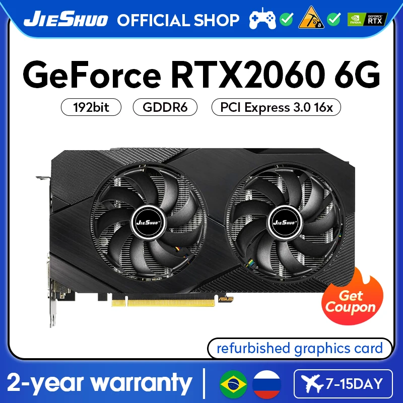 

JIESHUO NVIDIA RTX2060 6GB Gaming Graphics Card GDDR6 GPU 192-Bit RTX2060 6G Desktop Video Office Mining KAS RVN CFX ETH ET