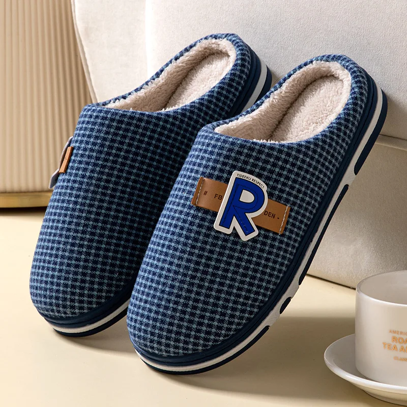 

Winter Plush Slipper for Men Warm Non-slips Comfortable Fuzzy Male Home Shoes Man Bedroom Floor Flat Slppers Indoor House Slides