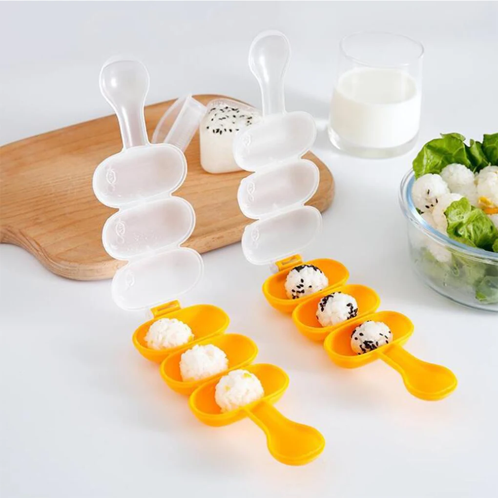 Rice Ball Mold Plastic Non-Stick Rice Roll Shaker 3-Grid DIY Roll Maker Kitchen Food Rolling Tool